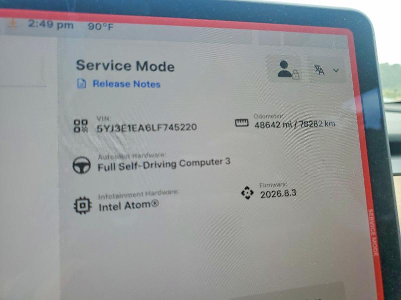 2020 Tesla Model 3 VIN 5YJ3E1EA6LF745220 COPART salvage auction — MINOR DENT/SCRATCHES, Ga - Cert Of Title-Salvage, sold $9,700 on 2026-07-13 (photo 9)