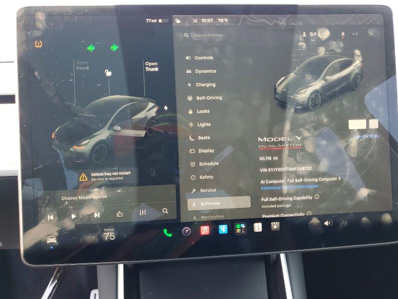 2021 Tesla VIN 5YJYGDEF9MF098732 COPART salvage auction — FRONT END, Ca - Salvage Certificate, sold $8,800 on 2026-07-15 (photo 9)