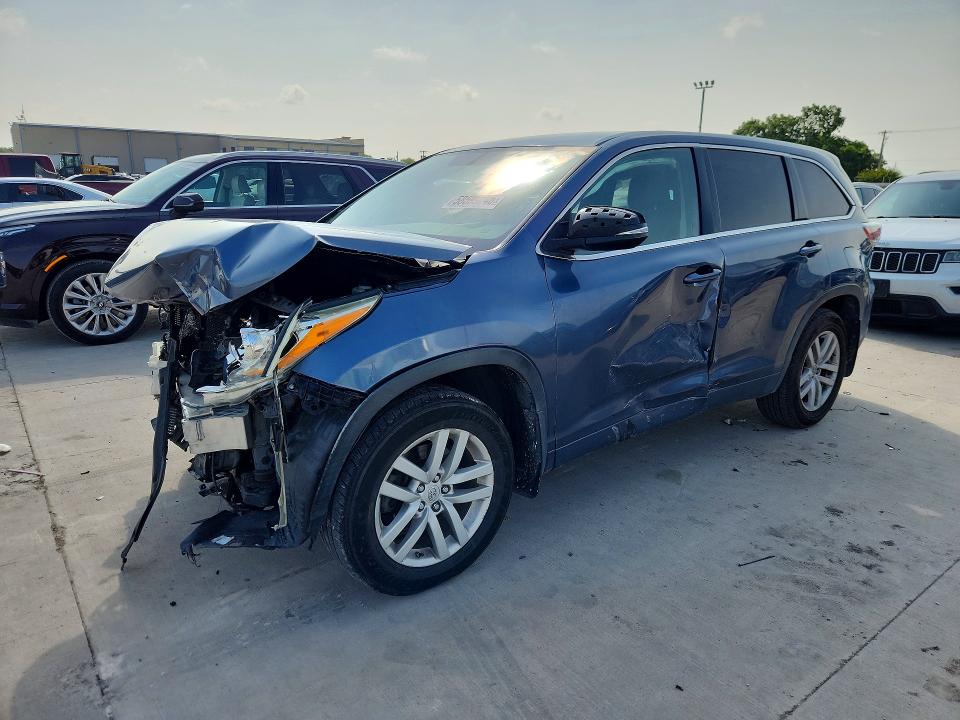 2014 Toyota Highlander VIN 5TDBKRFH0ES064225 COPART salvage auction — FRONT END, Tx - Salvage Vehicle Title, sold $2,600 on 2026-07-09 (photo 1)