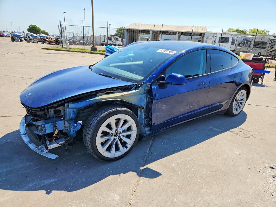 2022 Tesla VIN 5YJ3E1EB0NF106357 COPART salvage auction — FRONT END, Ca - Salvage Certificate, sold $7,700 on 2026-08-31 (photo 1)