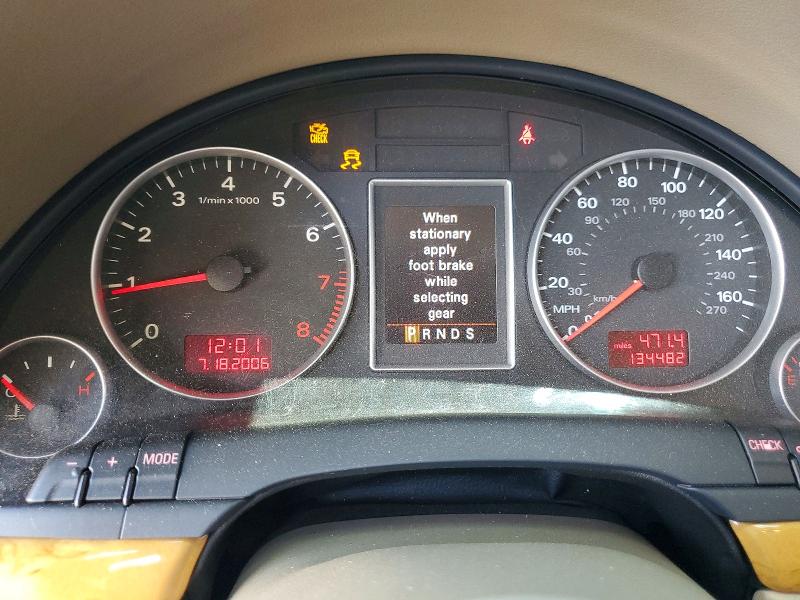 2008 Audi A4 VIN WAUDH78E38A140811 COPART salvage auction — FRONT END, CA - SALVAGE CERTIFICATE, sold $400 on 2026-07-08 (photo 9)
