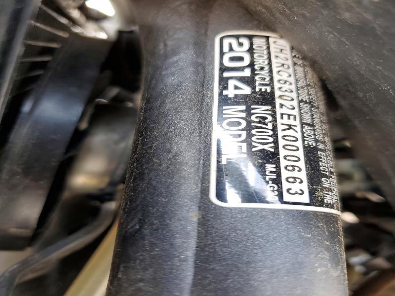2014 Honda Nc VIN JH2RC6302EK000663 COPART salvage auction — SIDE, Md - Cert Of Salvage > 75% Damage, sold $400 on 2026-07-23 (photo 9)