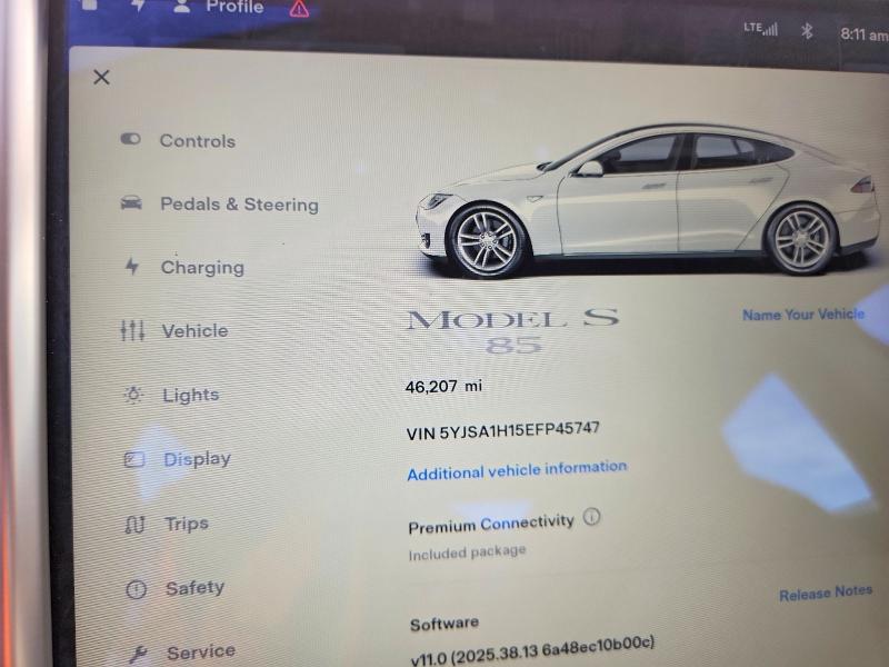 2014 Tesla Model s VIN 5YJSA1H15EFP45747 COPART salvage auction — FRONT END, Il - Salvage Certificate, sold $4,100 on 2026-07-21 (photo 9)
