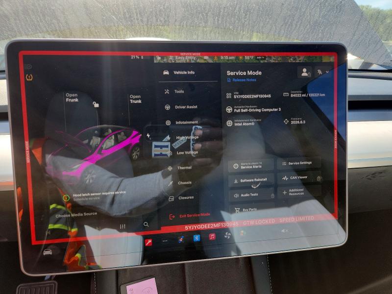 2021 Tesla Model y VIN 5YJYGDEE2MF130945 COPART salvage auction — FRONT END, Va - Cert Of Title - Salvage, sold $8,100 on 2026-07-14 (photo 9)
