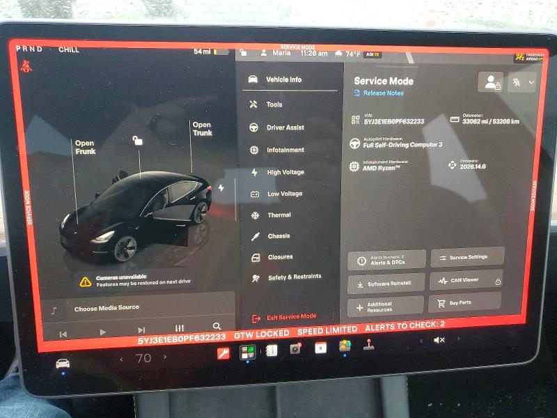 2023 Tesla Model 3 VIN 5YJ3E1EB0PF632233 COPART salvage auction — SIDE, Sc - Cert Of Title-Salvage, sold $10,000 on 2026-07-15 (photo 9)