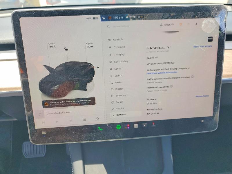 2025 Tesla VIN 7SAYGDED2SF263423 COPART salvage auction — FRONT END, CA - SALVAGE CERTIFICATE, sold $10,000 on 2026-07-31 (photo 9)