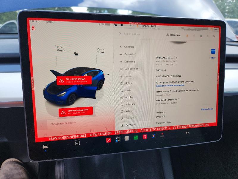 2022 Tesla Model y VIN 7SAYGDEE2NF548183 COPART salvage auction — FRONT END, Wa - Bill Of Sale, sold $850 on 2026-07-28 (photo 9)