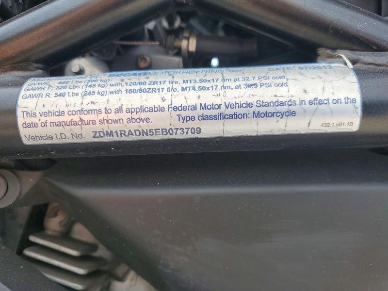 2014 Ducati Monster VIN ZDM1RADN5EB073709 COPART salvage auction — SIDE, Ca - Salvage Certificate, sold $725 on 2026-07-09 (photo 9)