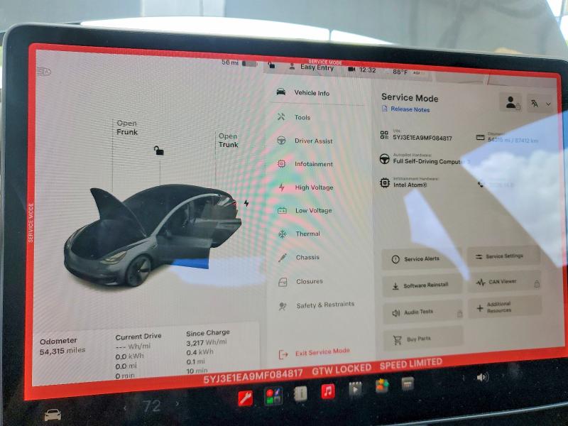 2021 Tesla Model 3 VIN 5YJ3E1EA9MF084817 COPART salvage auction — REAR END, Ga - Cert Of Title-Salvage, sold $7,400 on 2026-07-02 (photo 9)
