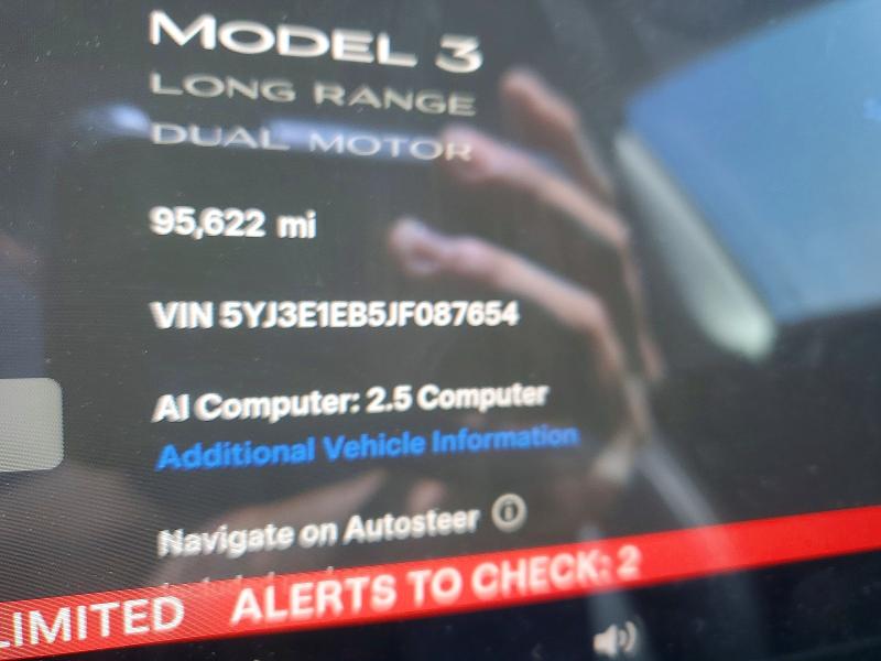 2018 Tesla Model 3 VIN 5YJ3E1EB5JF087654 COPART salvage auction — HAIL, Oh - Cert Of Title-Salvage, sold $7,700 on 2026-07-02 (photo 9)