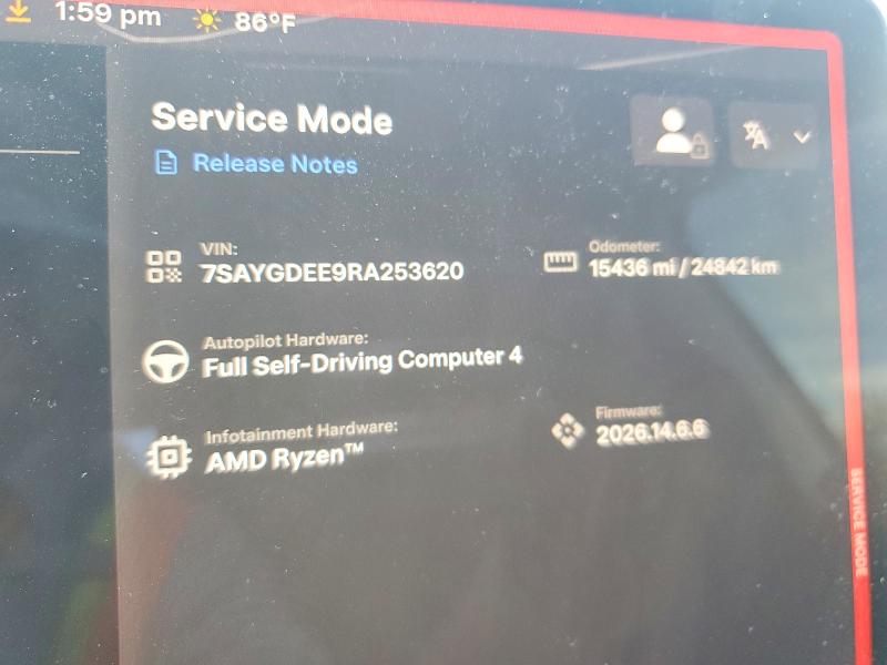 2024 Tesla Model y VIN 7SAYGDEE9RA253620 COPART salvage auction — FRONT END, NY - MV907A W/UNSATISFIED LIEN, sold $13,800 on 2026-07-13 (photo 9)