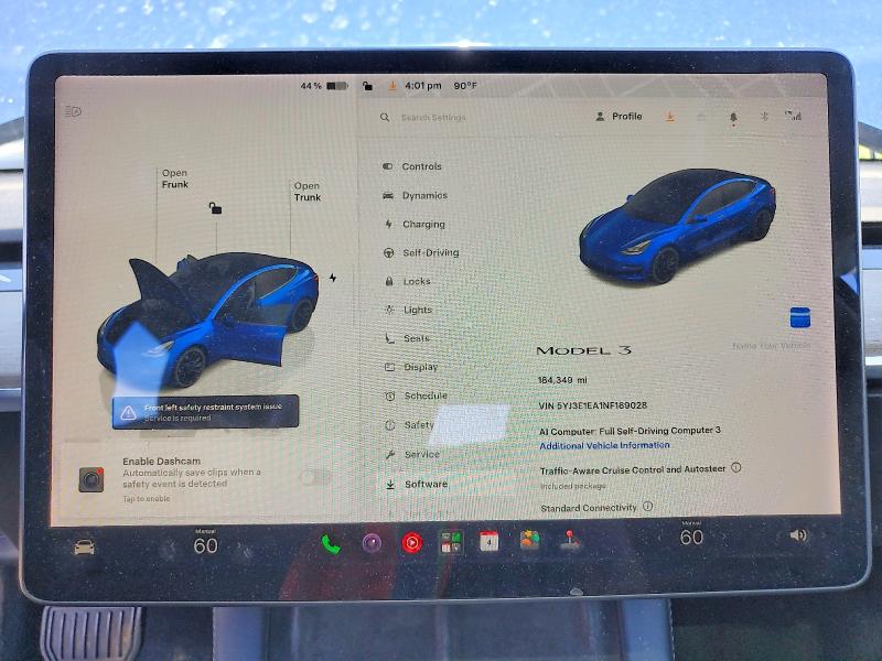 2022 Tesla Model 3 VIN 5YJ3E1EA1NF189028 COPART salvage auction — SIDE, Il - Salvage Certificate, sold $3,300 on 2026-07-20 (photo 9)