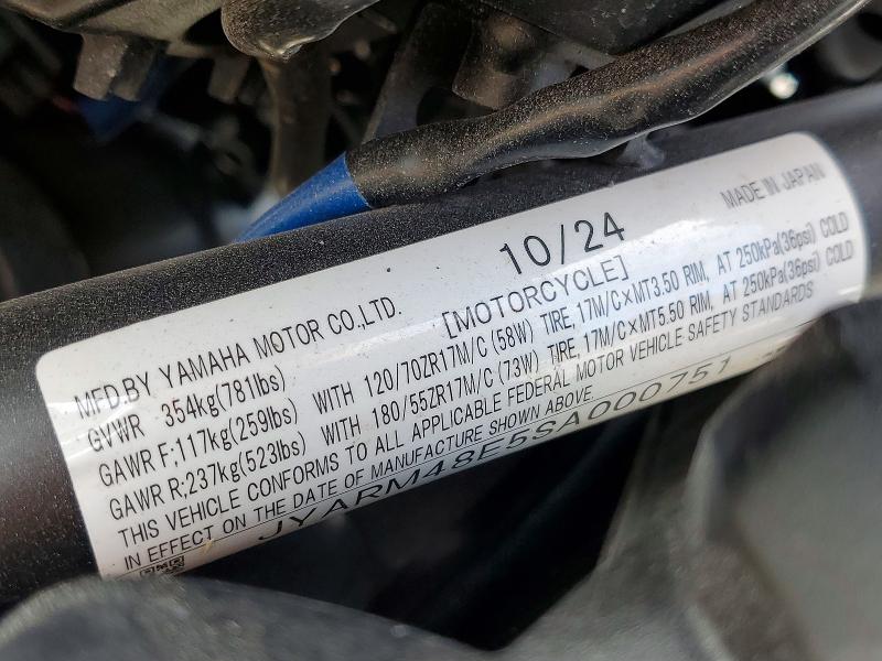 2025 Yamaha Mt07 VIN JYARM48E5SA000751 COPART salvage auction — ALL OVER, VA - CERT OF TITLE - SALVAGE, sold $425 on 2026-07-30 (photo 9)