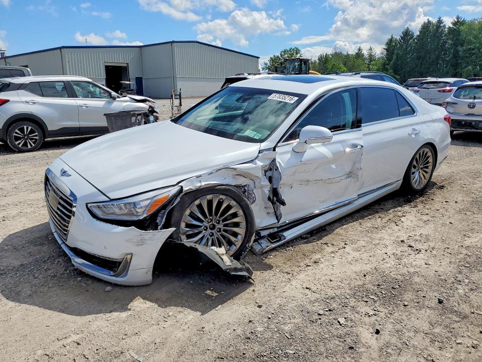 2018 Genesis G90 VIN KMHG34JA9JU040135 COPART salvage auction — FRONT END, Ny - Mv-907A Salvage Certificate, sold $3,950 on 2026-07-06 (photo 1)