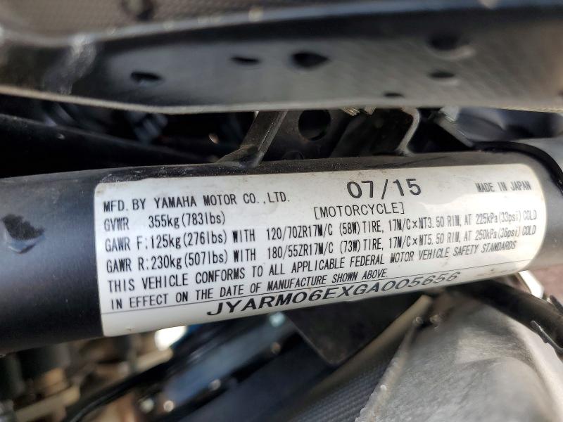 2016 Yamaha Fz VIN JYARM06EXGA005656 COPART salvage auction — FRONT END, Tx - Certificate Of Title, sold $100 on 2026-07-24 (photo 9)