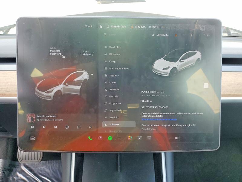 2020 Tesla VIN 5YJ3E1EA3LF660092 COPART salvage auction — FRONT END, CA - SALVAGE CERTIFICATE, sold $5,200 on 2026-07-31 (photo 9)