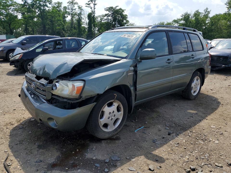 2005 Toyota Highlander VIN JTEEP21A850092160 COPART salvage auction — FRONT END, Md - Cert Of Salvage > 75% Damage, sold $1,800 on 2026-07-28 (photo 1)