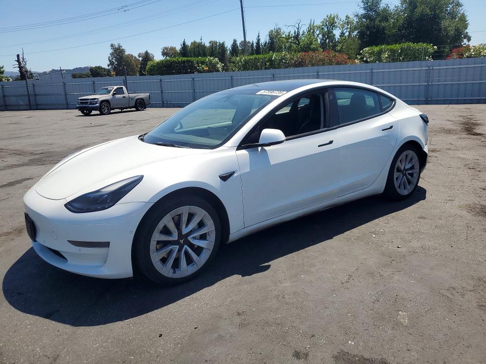 2022 Tesla Model 3 VIN 5YJ3E1EA0NF185682 COPART salvage auction — REAR END, Ca - Salvage Certificate, sold $5,300 on 2026-07-07 (photo 1)