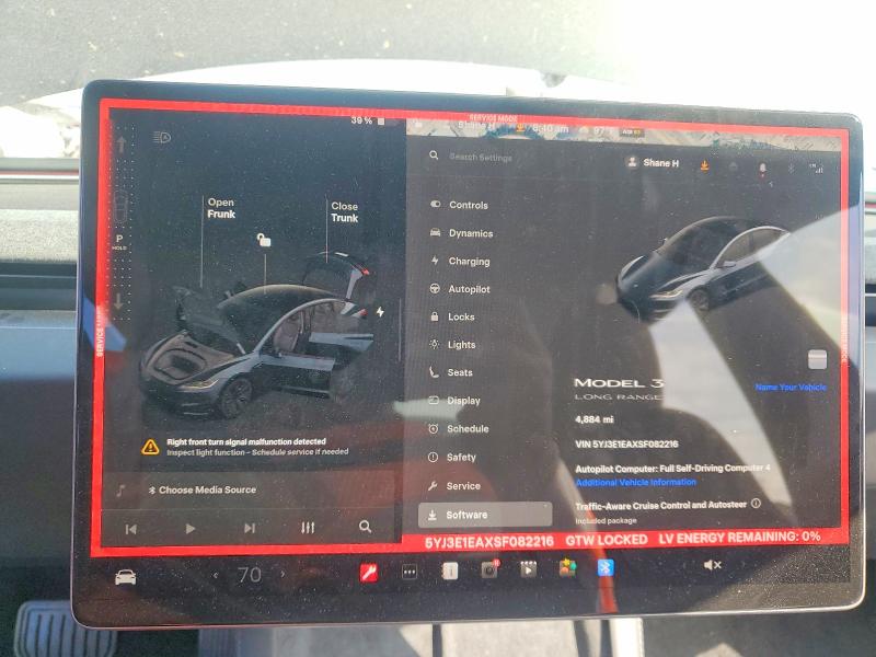 2025 Tesla VIN 5YJ3E1EAXSF082216 COPART salvage auction — FRONT END, Salvage Title, sold $13,000 on 2026-07-13 (photo 9)