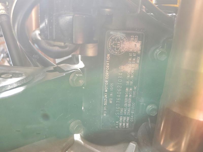 2006 Suzuki Gsx-r1000 VIN JS1GT76A062103490 COPART salvage auction — SIDE, On - Permit No Brand - Unfit, sold $1,100 on 2026-07-28 (photo 8)