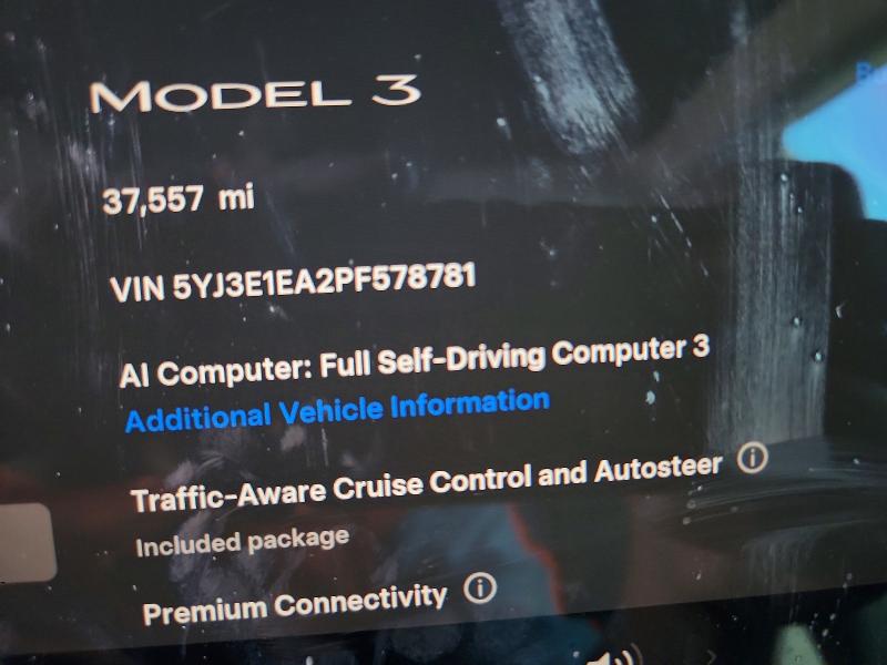 2023 Tesla VIN 5YJ3E1EA2PF578781 COPART salvage auction — FRONT END, Ca - Salvage Certificate, sold $5,000 on 2026-07-16 (photo 9)