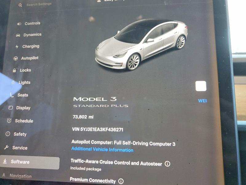 2019 Tesla Model 3 VIN 5YJ3E1EA3KF436271 COPART salvage auction — FRONT END, Az - Cert Of Title - Salvage, sold $250 on 2026-07-28 (photo 9)