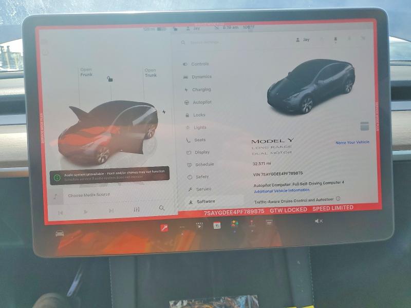 2023 Tesla Model y VIN 7SAYGDEE4PF789875 COPART salvage auction — FRONT END, Ca - Salvage Certificate, sold $12,800 on 2026-07-20 (photo 9)