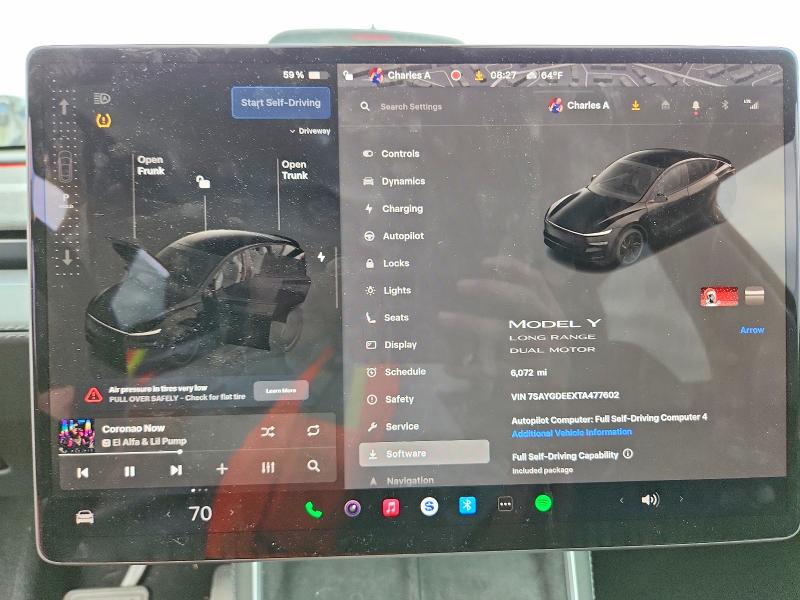 2026 Tesla VIN 7SAYGDEEXTA477602 COPART salvage auction — SIDE, PA - CERTIFICATE OF SALVAGE, sold $15,200 on 2026-07-28 (photo 9)