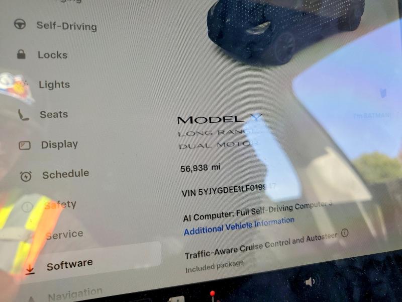 2020 Tesla Model y VIN 5YJYGDEE1LF019947 COPART salvage auction — FRONT END, Co - Public - Salvage Title, sold $7,100 on 2026-07-14 (photo 9)