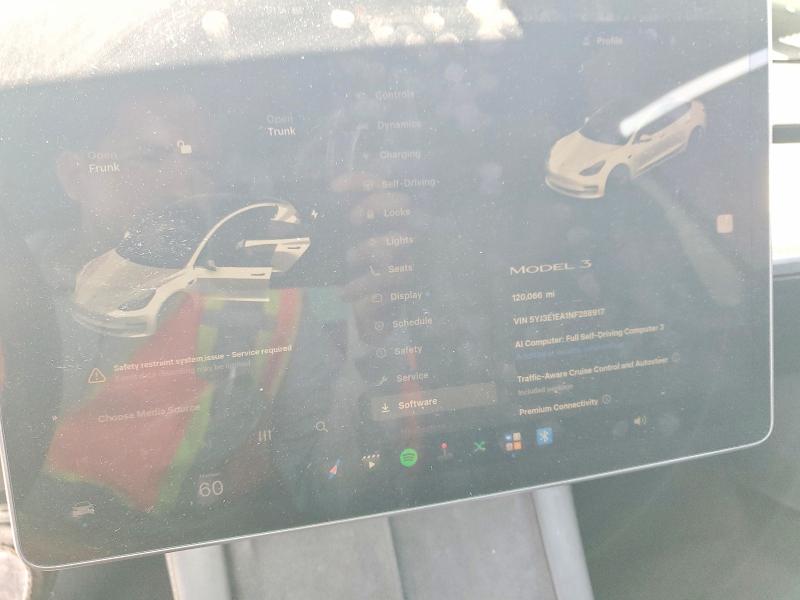 2022 Tesla VIN 5YJ3E1EA1NF288917 COPART salvage auction — FRONT END, Ca - Salvage Certificate, sold $4,000 on 2026-07-13 (photo 9)