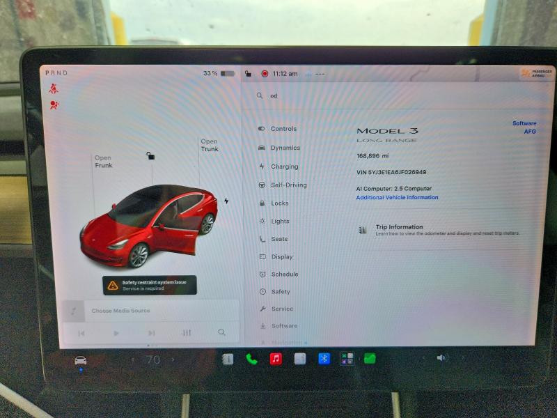 2018 Tesla Model 3 VIN 5YJ3E1EA6JF026949 COPART salvage auction — FRONT END, Pa - Certificate Of Salvage, sold $3,150 on 2026-07-10 (photo 9)