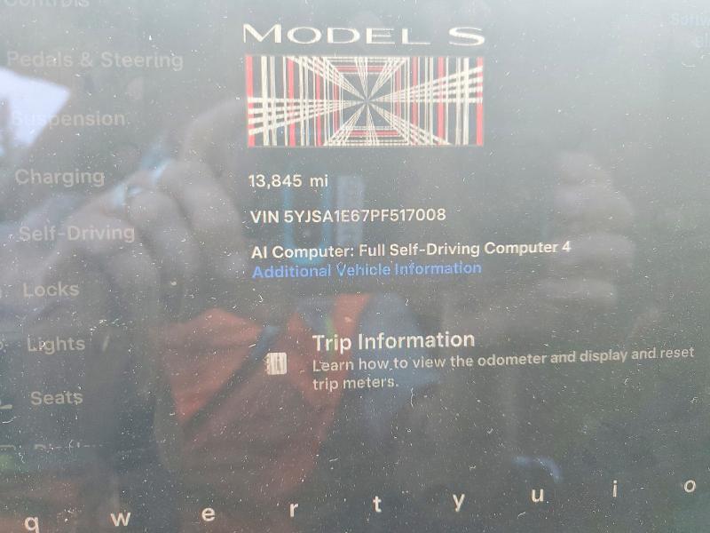 2023 Tesla Model s VIN 5YJSA1E67PF517008 COPART salvage auction — FRONT END, Wa - Bill Of Sale, sold $36,750 on 2026-07-13 (photo 9)