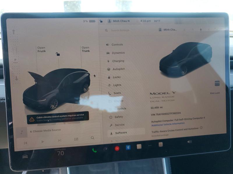 2026 Tesla Model y VIN 7SAYGDEE2TF392224 COPART salvage auction — FRONT END, Ca - Salvage Certificate, sold $17,900 on 2026-07-31 (photo 9)