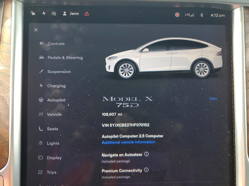 2017 Tesla Model x VIN 5YJXCBE27HF070152 COPART salvage auction — FRONT END, CA - SALVAGE CERTIFICATE, sold $4,250 on 2026-07-28 (photo 9)