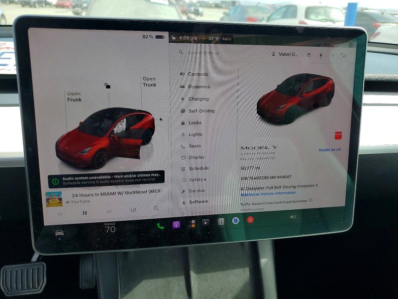 2022 Tesla Model y VIN 7SAYGDEE3NF464647 COPART salvage auction — FRONT END, Ca - Salvage Certificate, sold $8,700 on 2026-07-07 (photo 9)