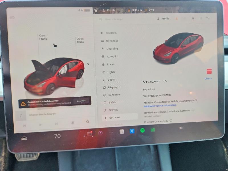 2023 Tesla Model 3 VIN 5YJ3E1EA2PF587030 COPART salvage auction — FRONT END, AL - CERT OF TITLE-SALVAGE TITLE, sold $7,500 on 2026-08-03 (photo 9)