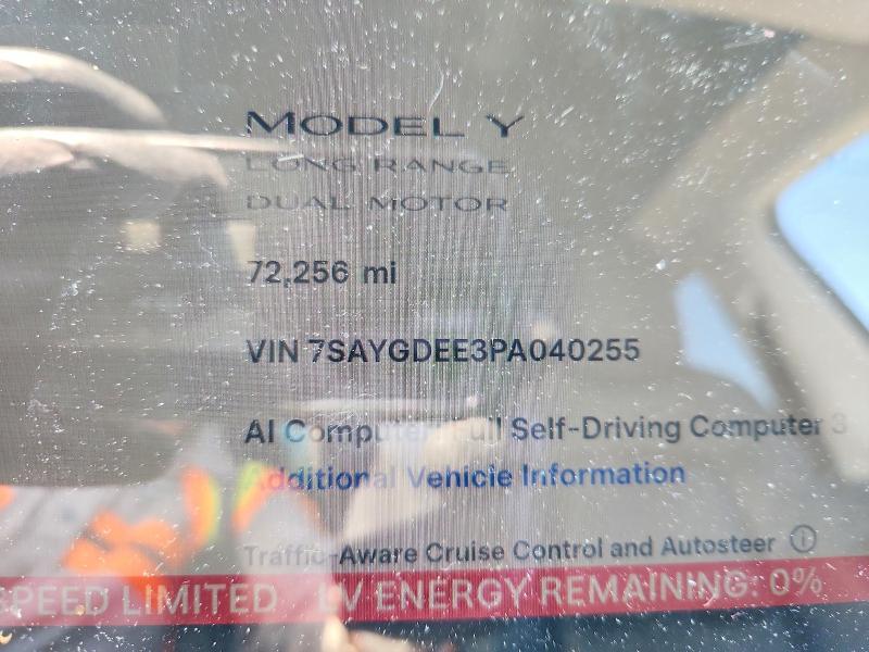 2023 Tesla Model y VIN 7SAYGDEE3PA040255 COPART salvage auction — FRONT END, Ny - Mv-907A Salvage Certificate, sold $11,900 on 2026-07-06 (photo 9)