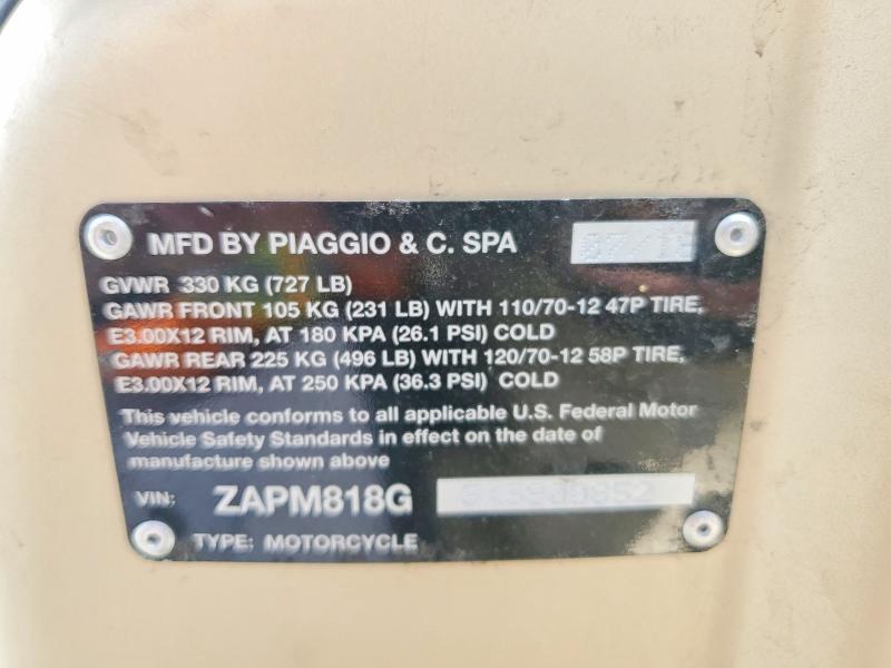 2019 Vespa/piag Liberty150 VIN ZAPM818G5K5900852 COPART salvage auction — UNDERCARRIAGE, CA - SALVAGE CERTIFICATE, sold $150 on 2026-07-16 (photo 9)