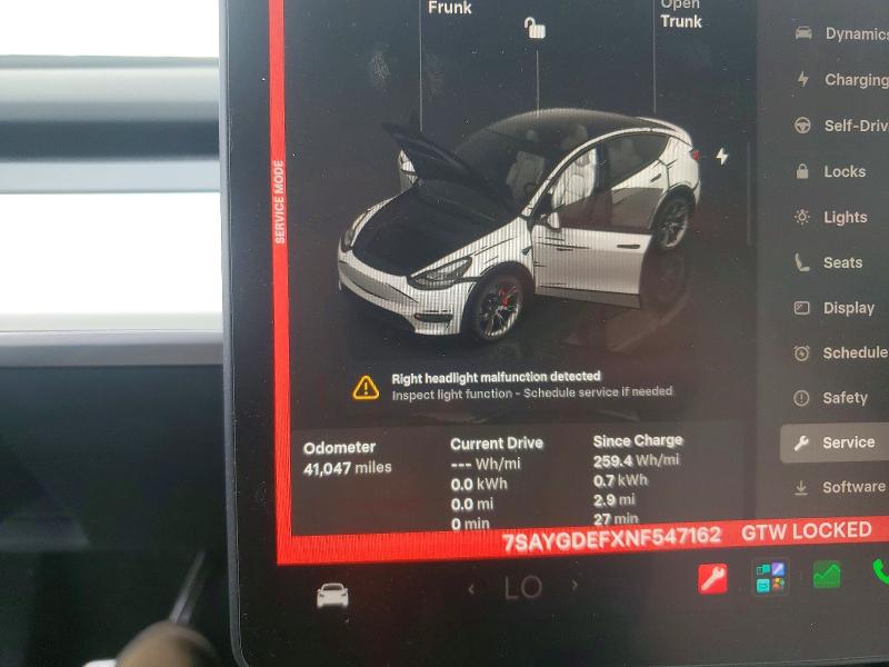 2022 Tesla Model y VIN 7SAYGDEFXNF547162 COPART salvage auction — FRONT END, Wa - Bill Of Sale, sold $12,900 on 2026-07-22 (photo 9)