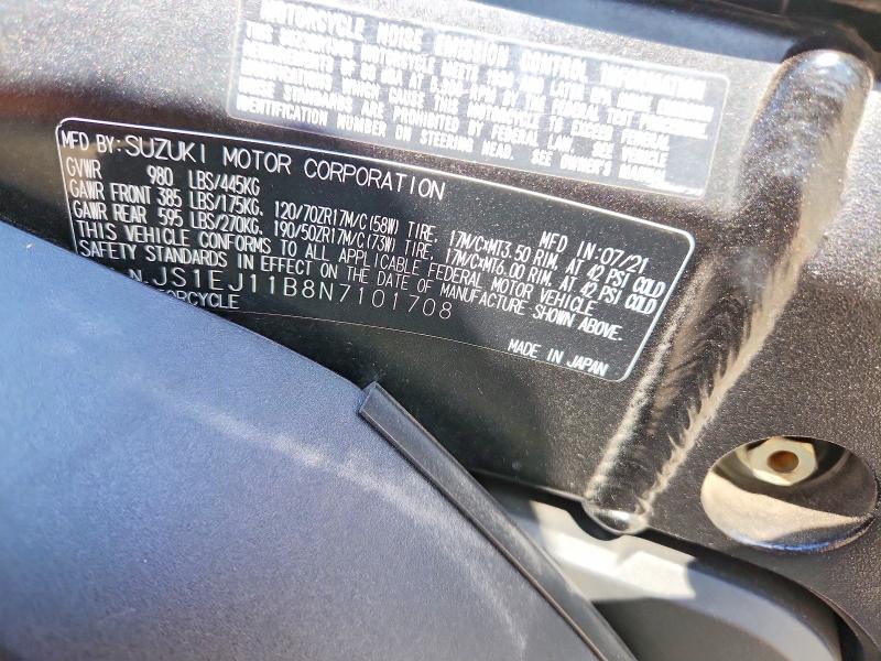 2022 Suzuki VIN JS1EJ11B8N7101708 COPART salvage auction — FRONT END, Ks - Cert Of Title-Salvage, sold $5,200 on 2026-09-10 (photo 9)