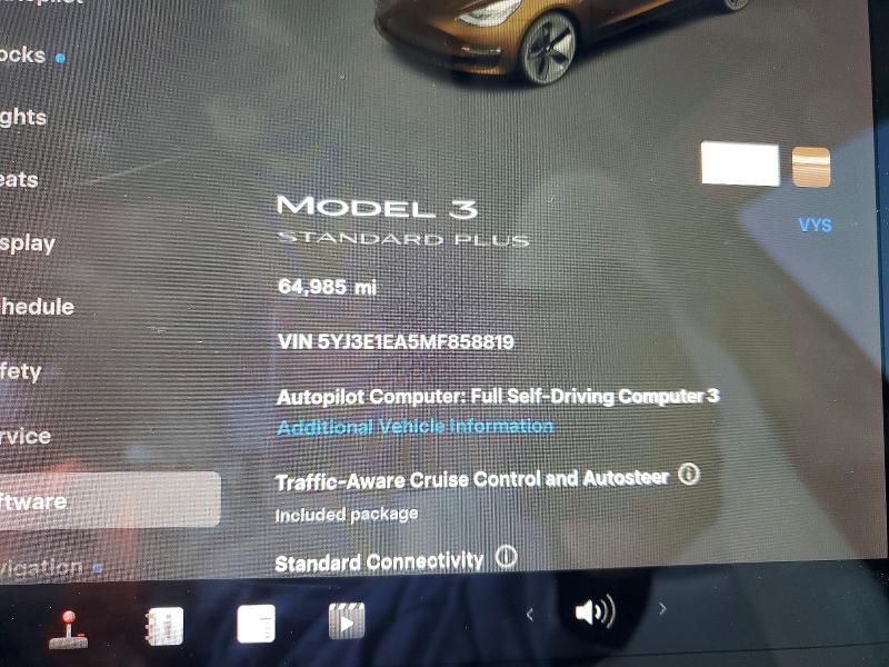 2021 Tesla Model 3 VIN 5YJ3E1EA5MF858819 COPART salvage auction — REAR END, Ca - Salvage Certificate, sold $5,700 on 2026-07-15 (photo 9)