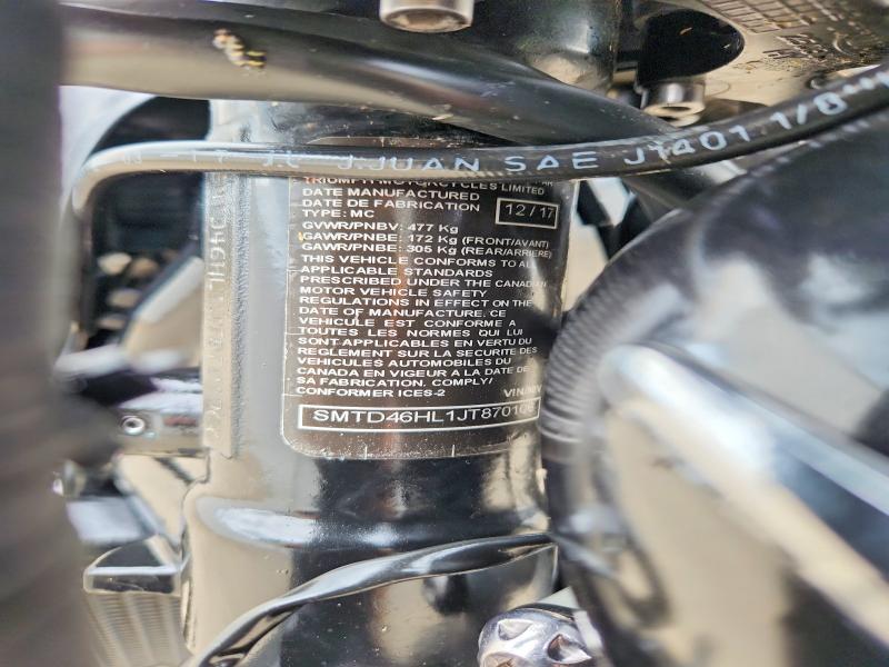 2018 Triumph motorcycle Speedmaster VIN SMTD46HL1JT870106 COPART salvage auction — MINOR DENT/SCRATCHES, AB - OOP - ACTIVE, sold $3,550 on 2026-07-08 (photo 9)