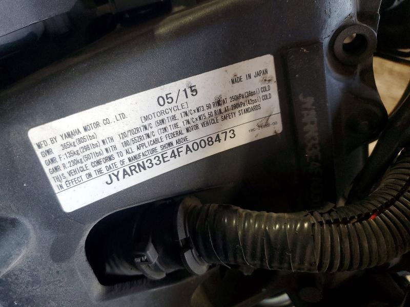 2015 Yamaha VIN JYARN33E4FA008473 COPART salvage auction — FRONT END, TX - SALVAGE VEHICLE TITLE (P), sold $1,050 on 2026-07-16 (photo 8)