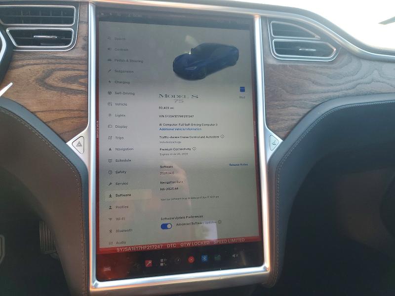 2017 Tesla VIN 5YJSA1E17HF217247 COPART salvage auction — FRONT END, Ca - Salvage Certificate, sold $2,600 on 2026-07-28 (photo 9)