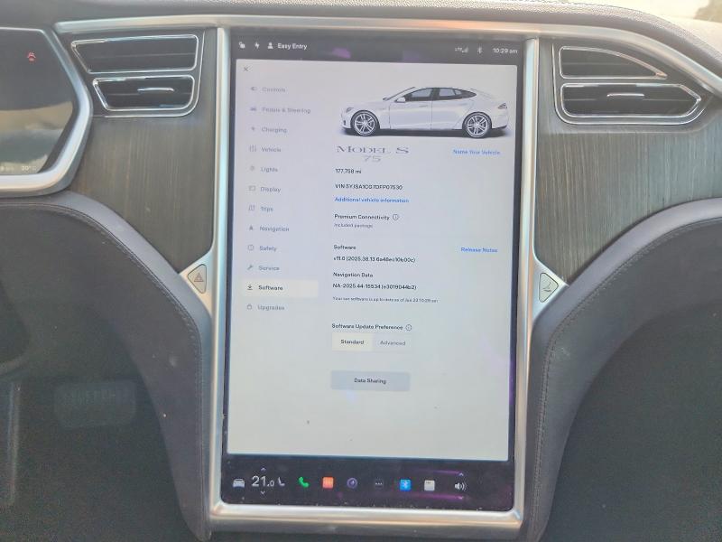 2013 Tesla VIN 5YJSA1CG7DFP07530 COPART salvage auction — FRONT END, CA - SALVAGE CERTIFICATE, sold $1,200 on 2026-07-02 (photo 9)