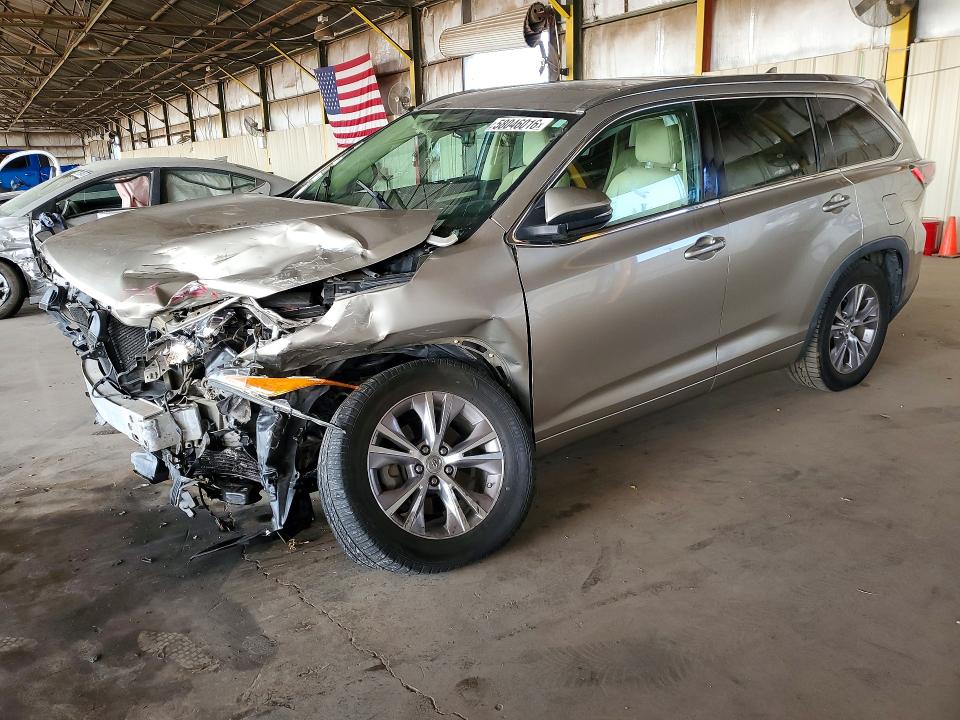 2015 Toyota Highlander VIN 5TDKKRFH5FS052699 COPART salvage auction — FRONT END, Az - Cert Of Title - Salvage, sold $700 on 2026-07-22 (photo 1)