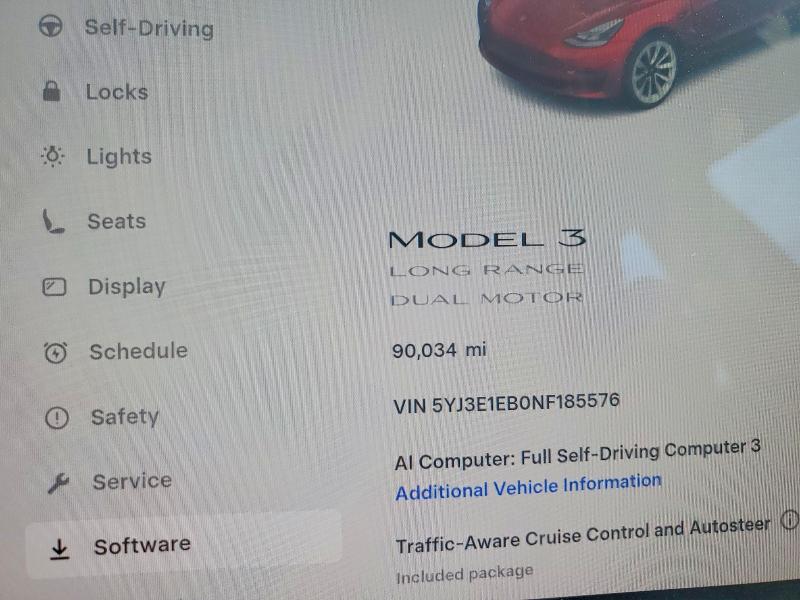 2022 Tesla Model 3 VIN 5YJ3E1EB0NF185576 COPART salvage auction — HAIL, Ia - Cert Of Title-Salvage Title, sold $11,400 on 2026-07-24 (photo 9)