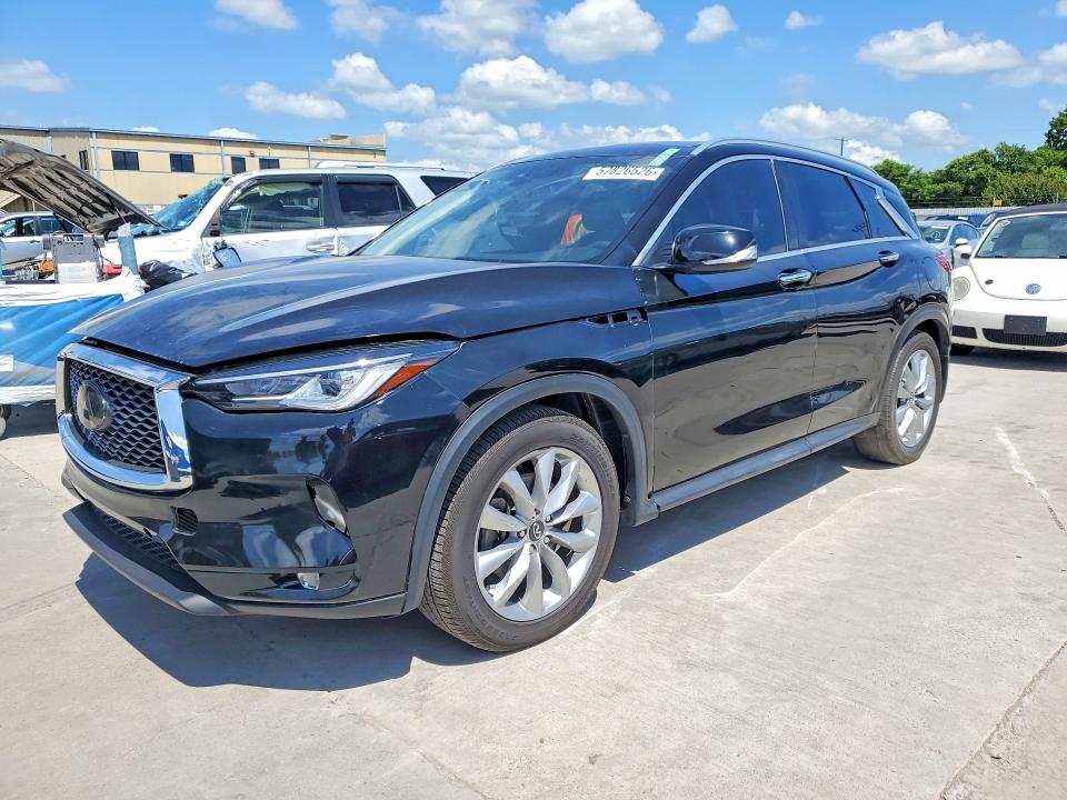 2021 Infiniti Qx50 VIN 3PCAJ5BB6MF108885 COPART salvage auction — FRONT END, TX - CERTIFICATE OF TITLE (P), sold $9,000 on 2026-07-27 (photo 1)