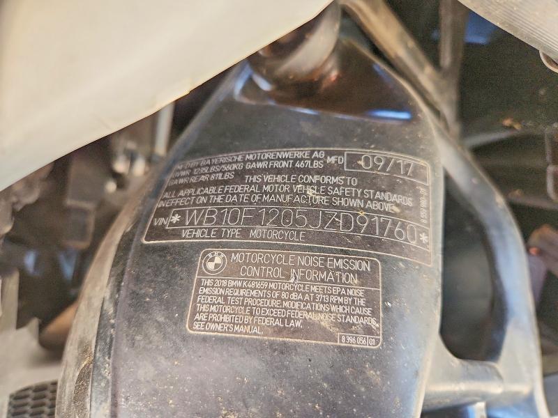 2018 BMW K VIN WB10F1205JZD91760 COPART salvage auction — FRONT END, Co - Salvage Title, sold $6,300 on 2026-07-16 (photo 9)