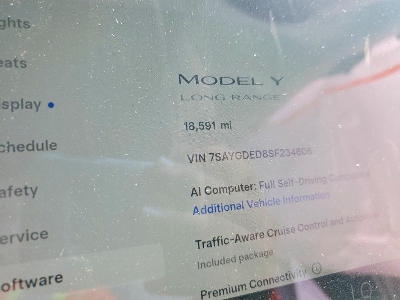 2025 Tesla Model y VIN 7SAYGDED8SF234606 COPART salvage auction — REAR END, Fl - Certificate Of Destruction, sold $9,100 on 2026-08-01 (photo 9)
